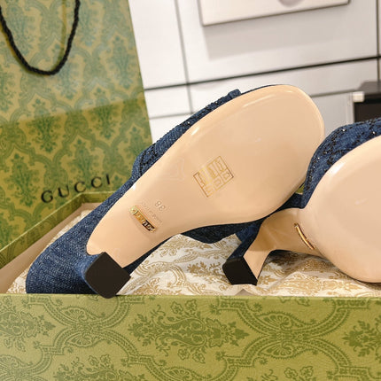 GG CRYSTALS HIGH SANDAL DENIM CANVAS