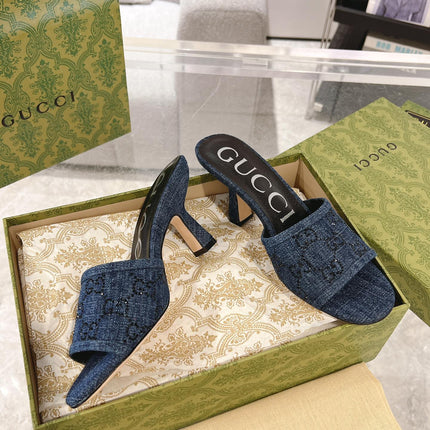 GG CRYSTALS HIGH SANDAL DENIM CANVAS