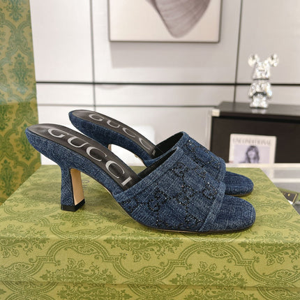GG CRYSTALS HIGH SANDAL DENIM CANVAS