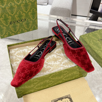 SLINGBACK FLATS IN CHERRY RED VELVET