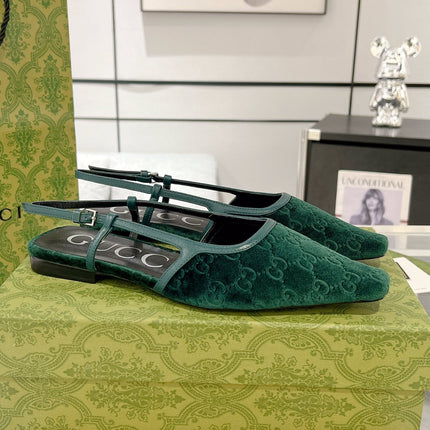 GG SLINGBACK FLATS CASTLETON GREEN VELVET