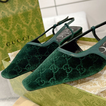 GG SLINGBACK FLATS CASTLETON GREEN VELVET