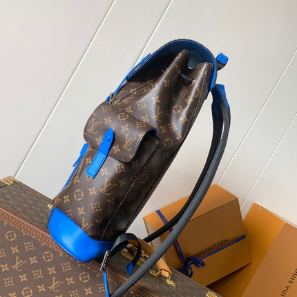 LV 25S CHRISTOPHER BACKPACK 48 IN BROWN AND PERSIAN BLUE CANVAS MONOGRAM