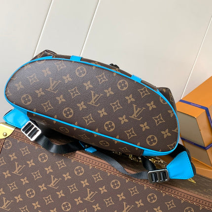 LV 25S CHRISTOPHER BACKPACK 48 IN BROWN AND CAPRI BLUE CANVAS MONOGRAM