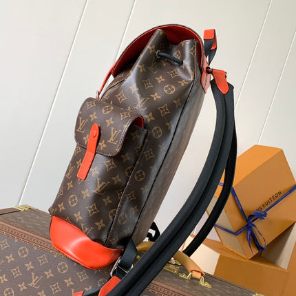 LV 25S CHRISTOPHER BACKPACK 48 IN BROWN AND VERMILION CANVAS MONOGRAM
