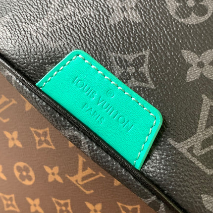 LV 25S DISCOVERY BUMBAG 44 IN BLACK AQUA MONOGRAM ECLIPSE CANVAS AND CALFSKIN