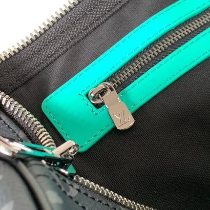 LV 25S KEEPALL 50 WITH SHOULDER STRAP IN BLACK AQUA COATED MONOGRAM ECLIPSE CANVAS AND CALFSKIN