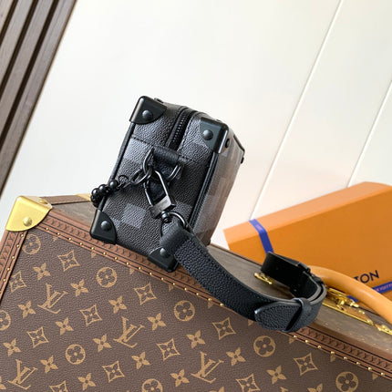 LV 25S MINI SOFT TRUNK BOX BAG 18 IN DAMOFLAGE BLACK CANVAS AND CALFSKIN