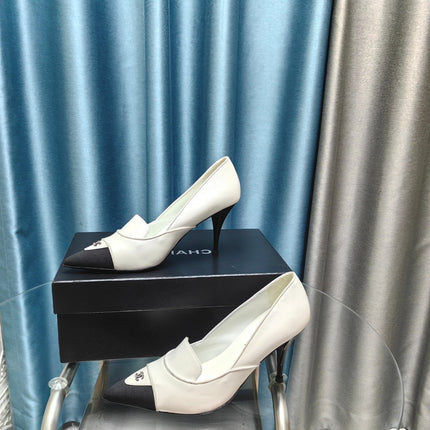 HIGH HEELS IN WHITE MIX BLACK SHEEPSKIN