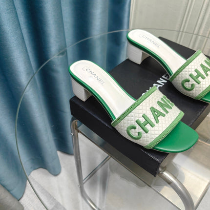 MULE SANDAL 45 WHITE MIX LIGHT GREEN FABRIC EMBROIDERY