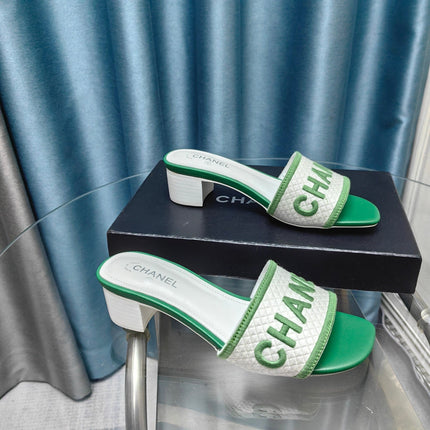 MULE SANDAL 45 WHITE MIX LIGHT GREEN FABRIC EMBROIDERY