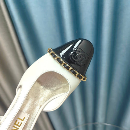 HIGH SLINGBACKS IN WHITE MIX BLACK LAMBSKIN