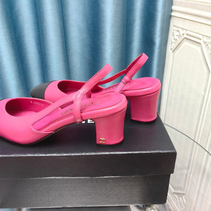 HIGH SLINGBACKS IN BARBIE PINK MIX BLACK LAMBSKIN
