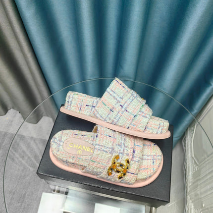 PLATFORM HEELS SANDALS IN LIGHT PINK TWEED