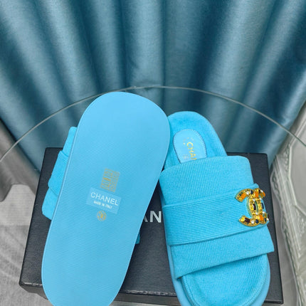 PLATFORM HEELS SANDALS IN SAPPHIRE BLUE WOOLEN FABRIC