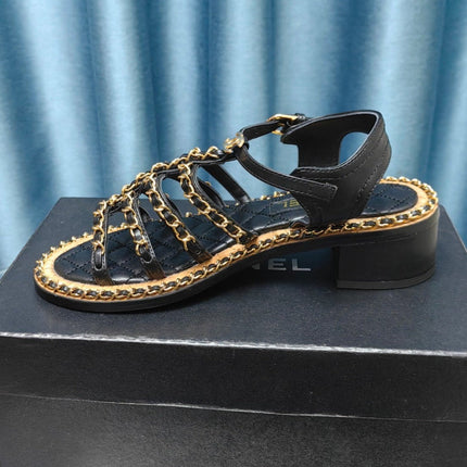 HIGH SANDALS WITH THREE STRAPS IN BLACK CALFSKIN