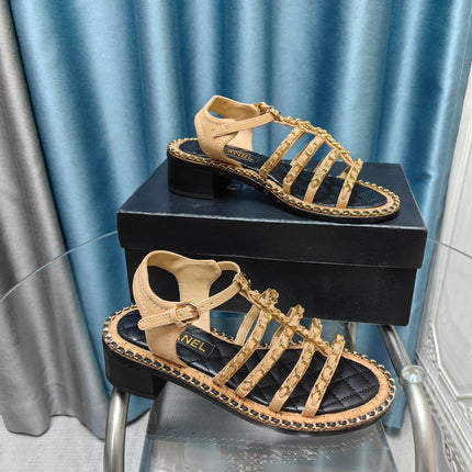 HIGH SANDALS WITH THREE STRAPS IN DARK CREAM CALFSKIN