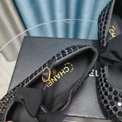 HIGH MARY JANE BOW RHINESTONE BLACK SILK