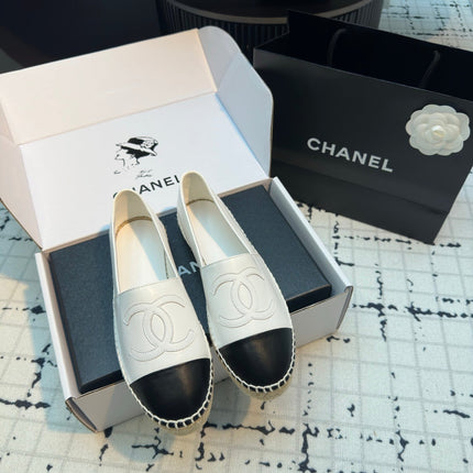 ESPADRILLES LOAFERS IN BLACK MIX WHITE LAMBSKIN