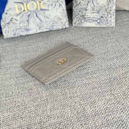 CARO FREESIA CARD HOLDER 10 IN LIGHT GREY CANNAGE CALFSKIN