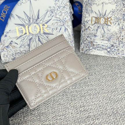 CARO FREESIA CARD HOLDER 10 IN LIGHT GREY CANNAGE CALFSKIN