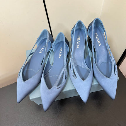 CUT-OUT BALLERINAS IN PERANO BLUE SATIN