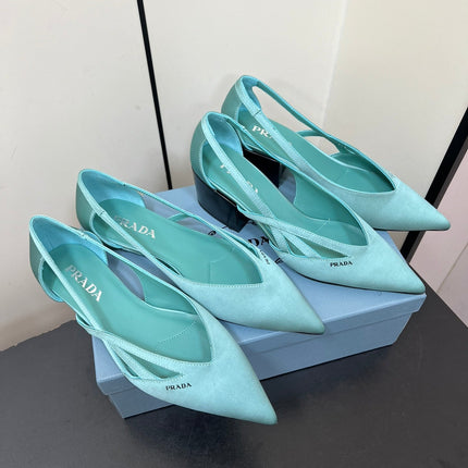 CUT-OUT BALLERINAS IN TURQUOISE BLUE SATIN