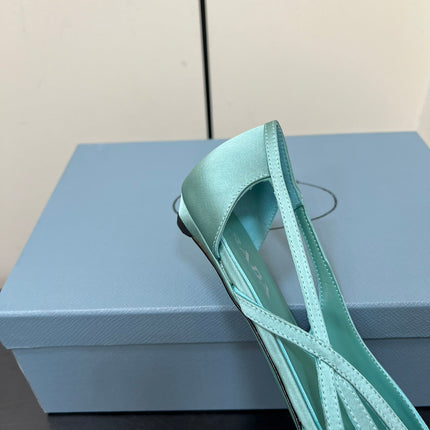 CUT-OUT BALLERINAS IN TURQUOISE BLUE SATIN