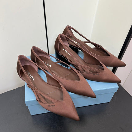 CUT-OUT BALLERINAS IN CHOCOLATE BROWN SATIN