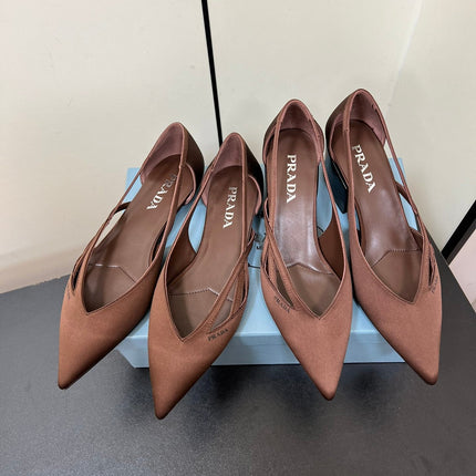 CUT-OUT BALLERINAS IN CHOCOLATE BROWN SATIN