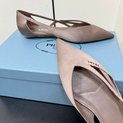 CUT-OUT BALLERINAS IN HAZELNUT BEIGE SATIN