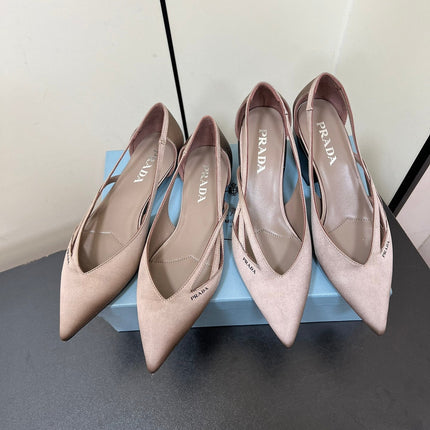 CUT-OUT BALLERINAS IN HAZELNUT BEIGE SATIN