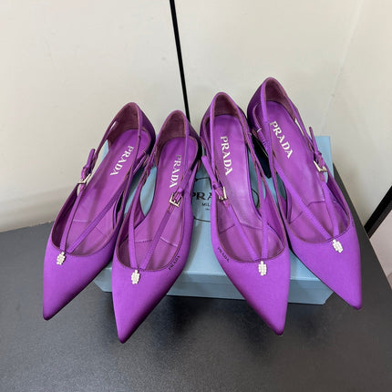 CUT-OUT BALLERINA FLAT IN VIOLET SATIN ATTACHED BEAD BUCKLE