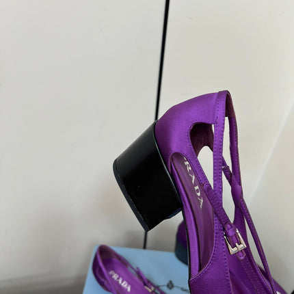 CUT-OUT PUMPS WITH BEAD BUCKLE IN VIOLET SATIN