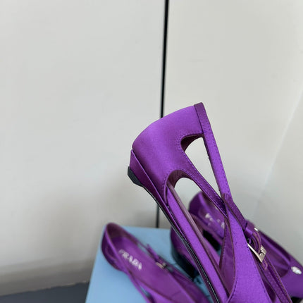 CUT-OUT BALLERINA FLAT IN VIOLET SATIN ATTACHED BEAD BUCKLE