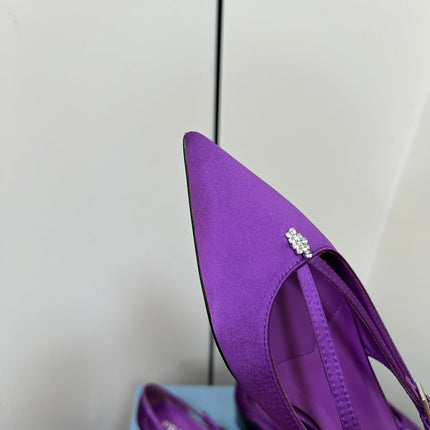 CUT-OUT BALLERINA FLAT IN VIOLET SATIN ATTACHED BEAD BUCKLE