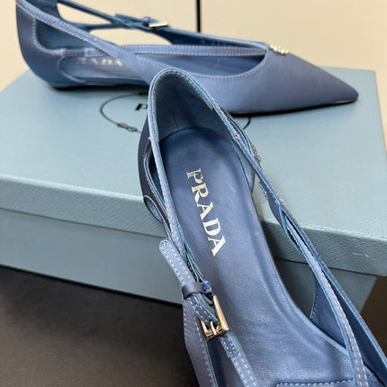 CUT-OUT BALLERINA FLAT IN PERANO BLUE SATIN ATTACHED BEAD BUCKLE