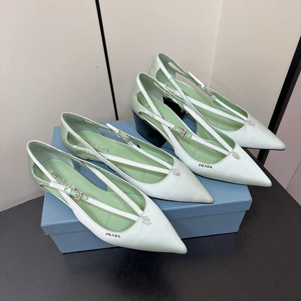 CUT-OUT BALLERINA FLAT IN CHETWODE GREEN SATIN ATTACHED BEAD BUCKLE