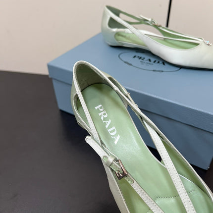 CUT-OUT BALLERINA FLAT IN CHETWODE GREEN SATIN ATTACHED BEAD BUCKLE