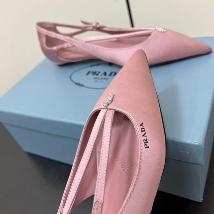 CUT-OUT BALLERINA FLAT IN BABY PINK SATIN ATTACHED BEAD BUCKLE