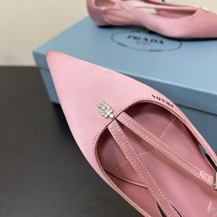 CUT-OUT BALLERINA FLAT IN BABY PINK SATIN ATTACHED BEAD BUCKLE