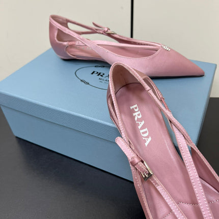 CUT-OUT BALLERINA FLAT IN BABY PINK SATIN ATTACHED BEAD BUCKLE