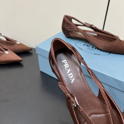 CUT-OUT BALLERINA FLAT IN CHOCOLATE BROWN SATIN ATTACHED BEAD BUCKLE