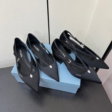 CUT-OUT BALLERINA FLAT IN BLACK SATIN ATTACHED BEAD BUCKLE