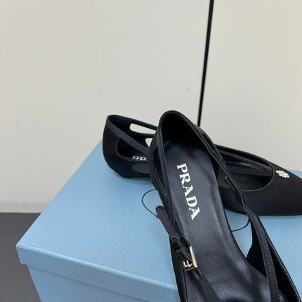 CUT-OUT BALLERINA FLAT IN BLACK SATIN ATTACHED BEAD BUCKLE