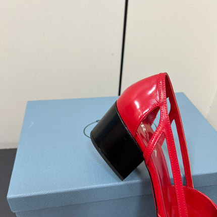 BRUSHED CUT-OUT PUMPS IN RED CALFSKIN