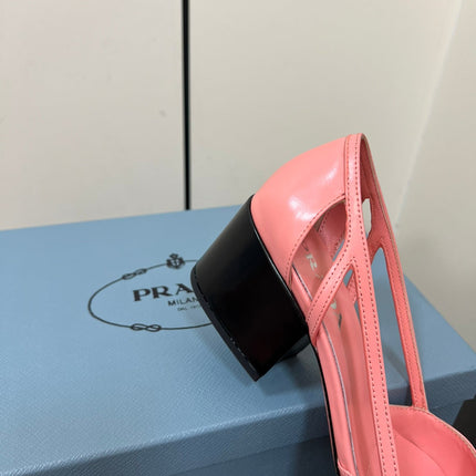 BRUSHED CUT-OUT PUMPS IN SALMON PINK CALFSKIN