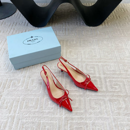 SLINGBACK PUMPS ATTACHED BOW IN PASSION RED GLOSSY CALFSKIN