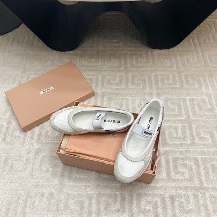 BALLET FLAT SHOES IN WHITE MESH AND BEIGE SUEDE