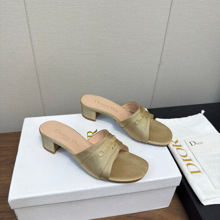 DIOR HIGH HEEL 25S 45 MM IN BEIGE FABRIC WITH GOLD HARDWARE